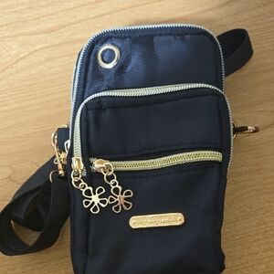 Black Crossbody Phone Pouch with Gold Accents